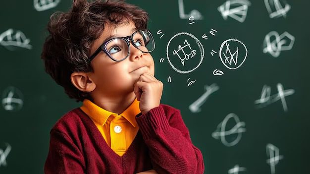 thoughtful child wearing glasses gazing imaginary symbols showcasing curiosity creativity learning environment 1317057 31049